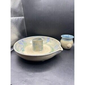 Barn Hill Pottery Chatham Cape Cod Chips Salsa Bowl Cup Set Glazed Handmade Blue